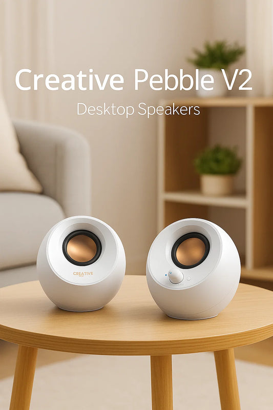 Pebble Pro Minimalist 2.0 USB-C Computer Speakers with Bluetooth 5.3 and Customizable RGB Lighting, Clear Dialog and Bassflex Tech, USB Audio, Headset Port, for PC and Mac (White)