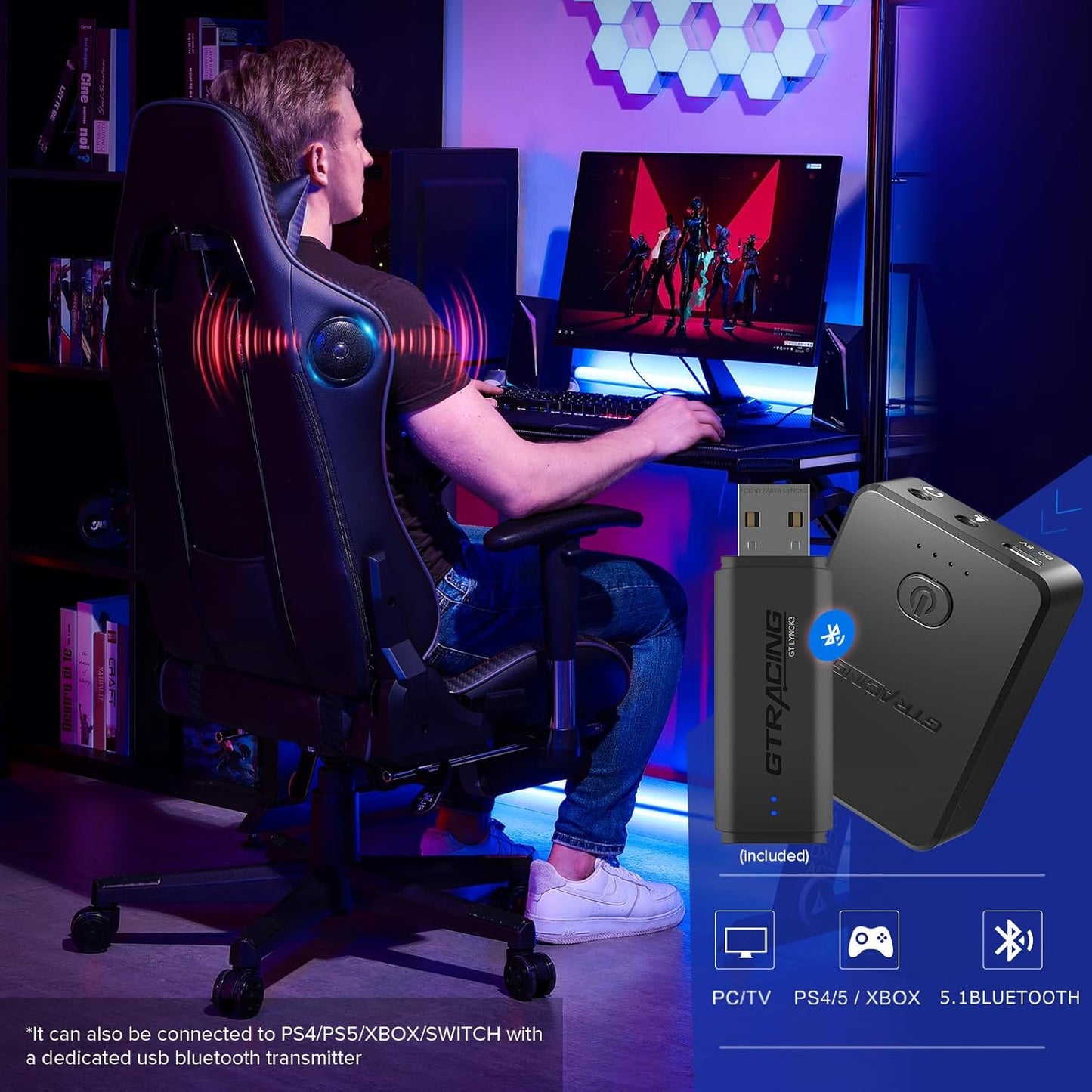 Gaming Chair with Footrest Speakers Video Game Chair Bluetooth Music Heavy Duty Ergonomic Computer Office Desk Chair