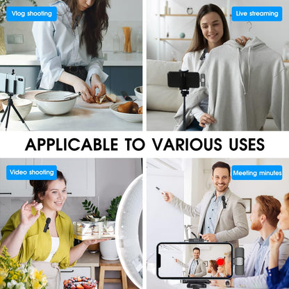 2 Pack Wireless Lavalier Microphone for Iphone Ipad, Lapel Mics Plug-Play 2.4G Ultra-Low Delay Built-In Noise Reduction Chip 8H Working Time for Video Recording Interview Podcast Vlog Youtube