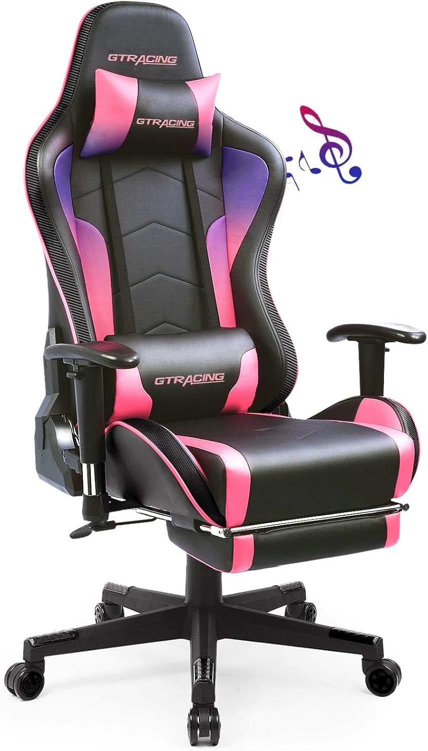 Gaming Chair with Footrest Speakers Video Game Chair Bluetooth Music Heavy Duty Ergonomic Computer Office Desk Chair