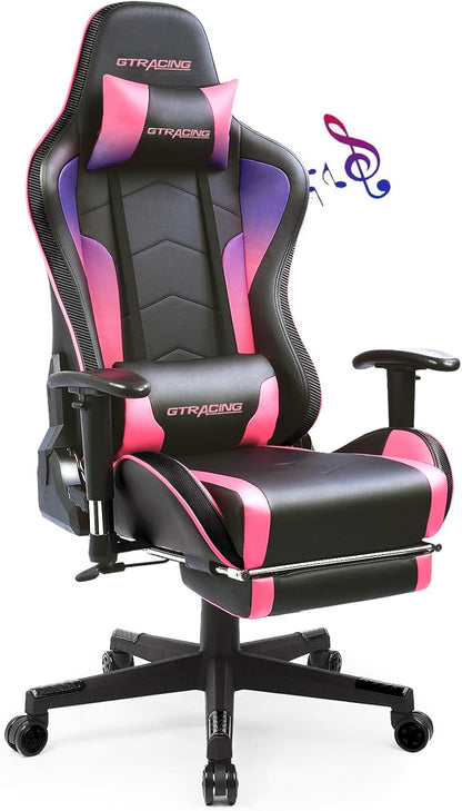 Gaming Chair with Footrest Speakers Video Game Chair Bluetooth Music Heavy Duty Ergonomic Computer Office Desk Chair
