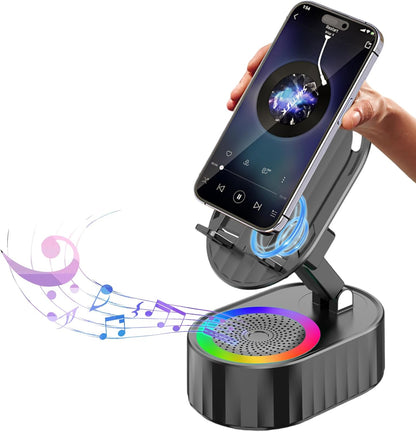 Wireless Induction Audio Bluetooth Speaker 5In1 Phone Holder Emergency Rechargeable (3000Mah) with Colorful Ambient Light 300° Foldable for Tablet Iphone Android, Gifts for Men Women (White)