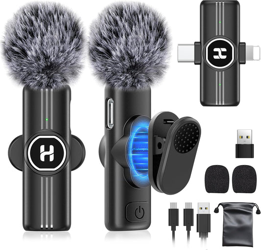 2 Pack Type C Mini Wireless Lavalier Microphone for Iphone, Ios and Android Devices - Noise Reduction Lapel Mic for Recording, Clip on Omni Lav Mic for Video Recording, Tiktok, Youtube, Vlog
