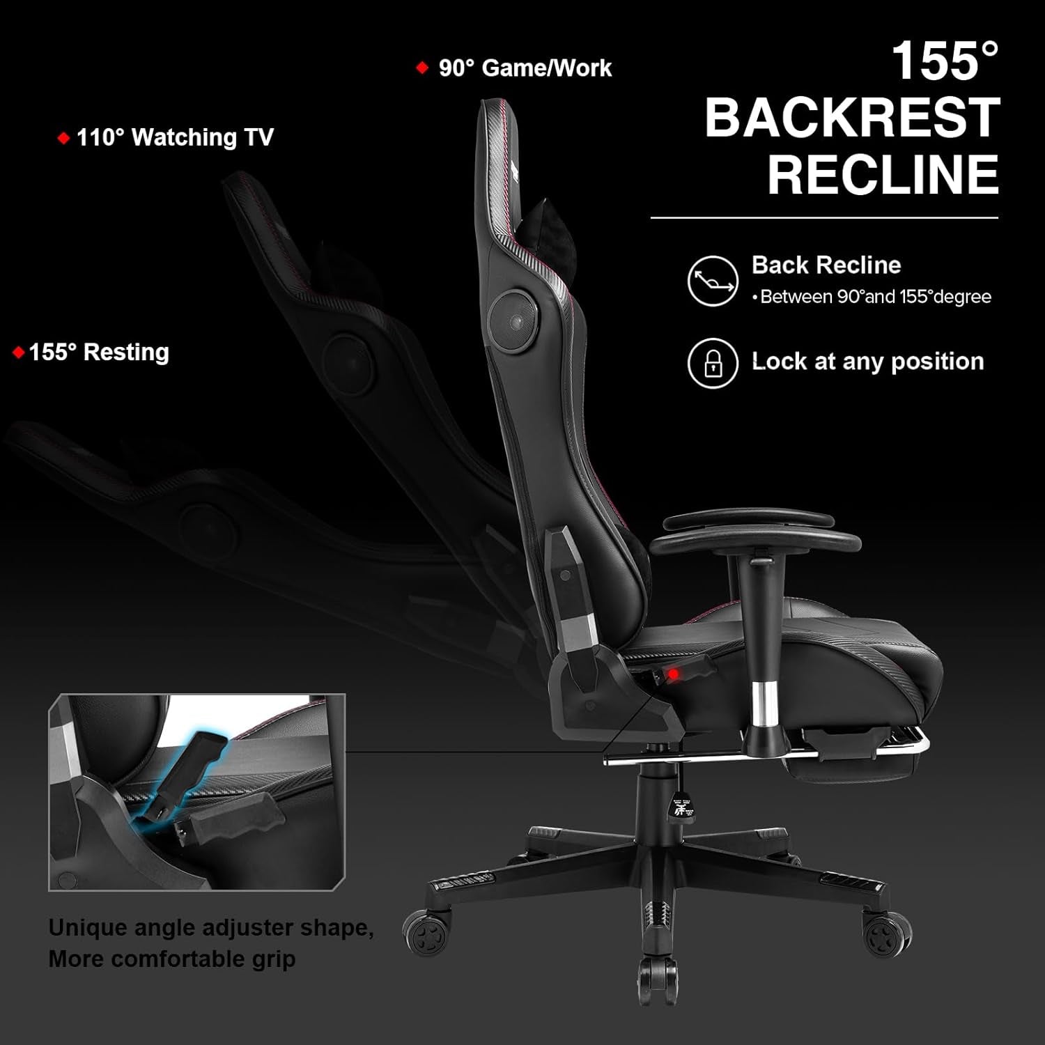 Gaming Chair with Footrest Speakers Video Game Chair Bluetooth Music Heavy Duty Ergonomic Computer Office Desk Chair