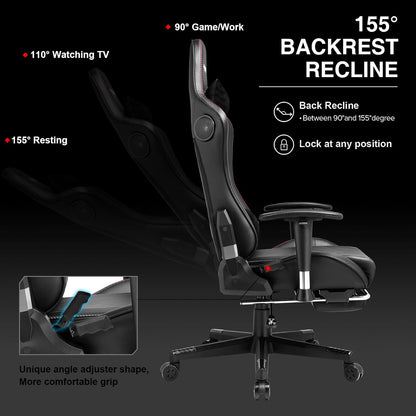 Gaming Chair with Footrest Speakers Video Game Chair Bluetooth Music Heavy Duty Ergonomic Computer Office Desk Chair