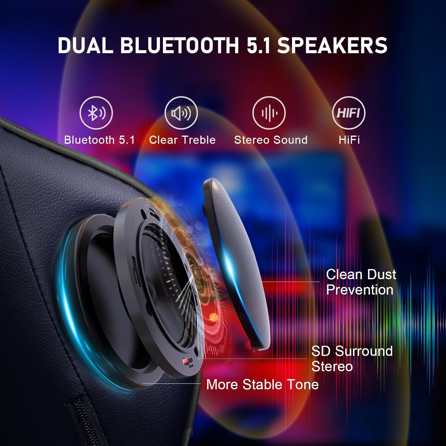 Gaming Chair with Footrest Speakers Video Game Chair Bluetooth Music Heavy Duty Ergonomic Computer Office Desk Chair